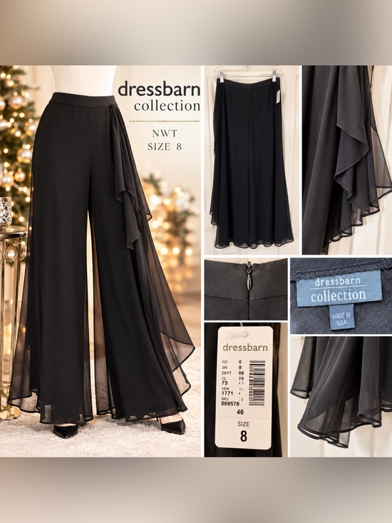 dressbarn Pants - dressbarn Collection Black Chiffon Overlay Wide Leg Palazzo Pants 8 NWT